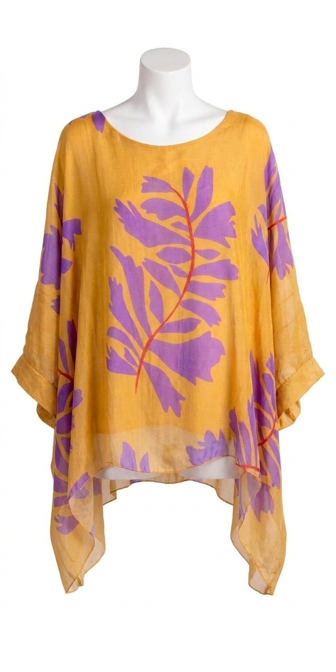 NEW GIGI MODA seta foglia kaftan in mustard